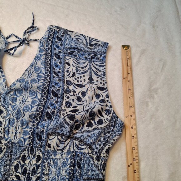 Old Navy Floral Crop Top Sz XXL Smocked Waist Back Tie Boho Peasant Coastal Blue - Picture 14 of 14